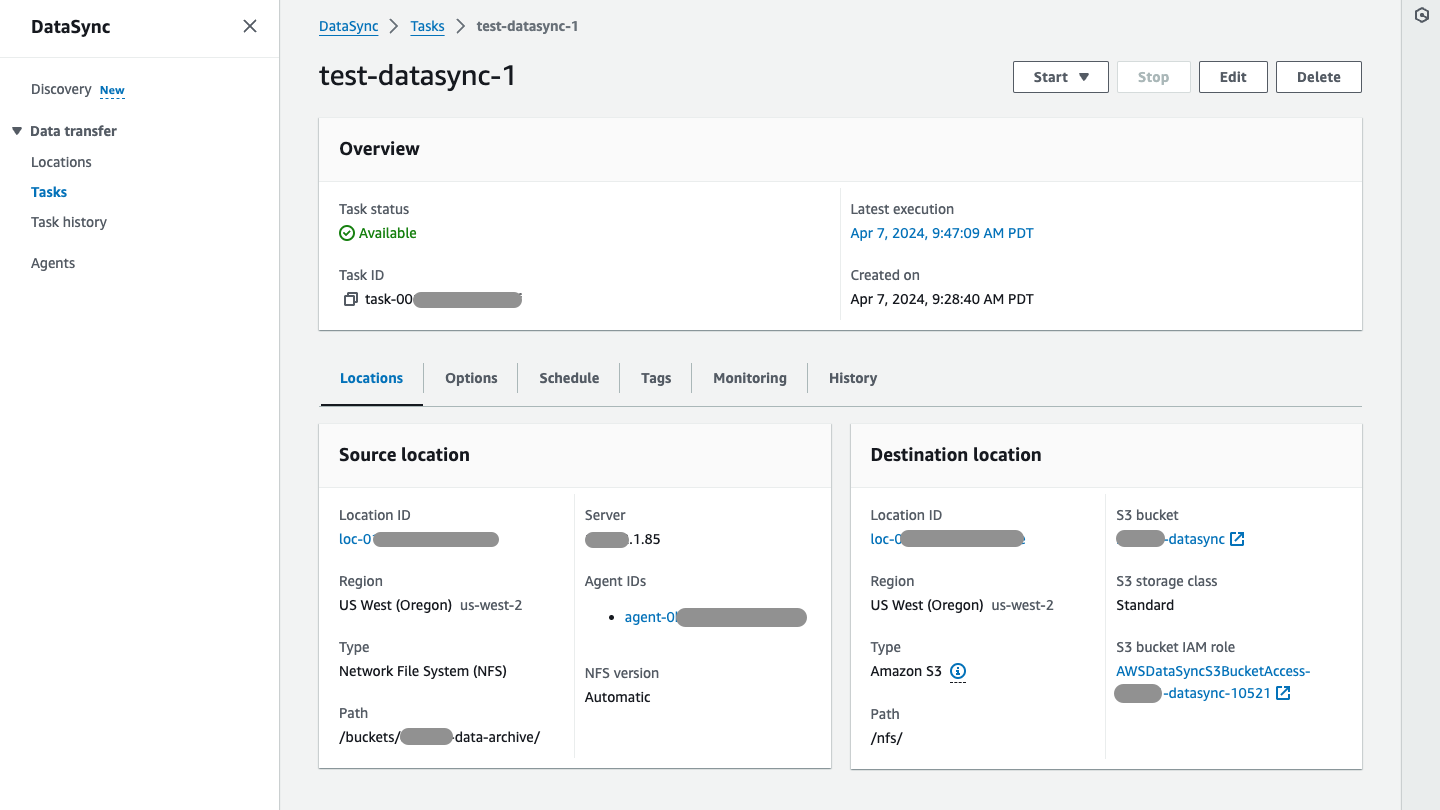 DataSync Task Configuration