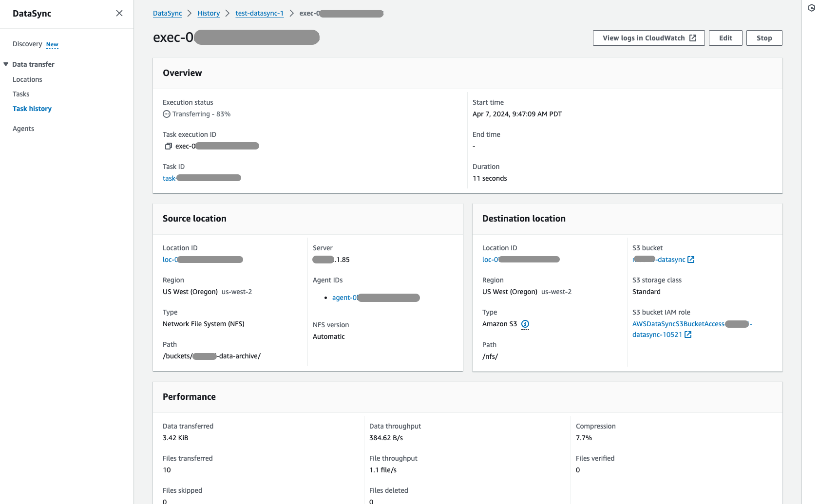 DataSync Task Running